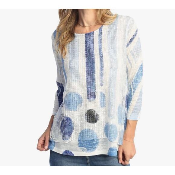 Jess & Jane Windmill Boucle Mesh Tunic Top with Burn-Out Lining Blue Sz 2X Artsy - Picture 1 of 11